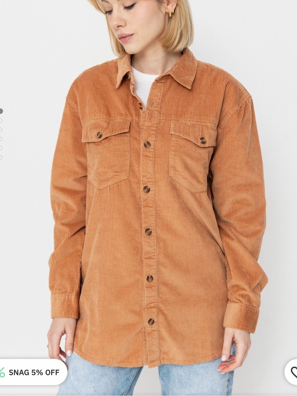 Roxy Corduroy Button-Front Jacket in Camel Brown